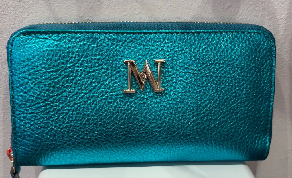 Porte feuille bleu métallisé 19/10 cm