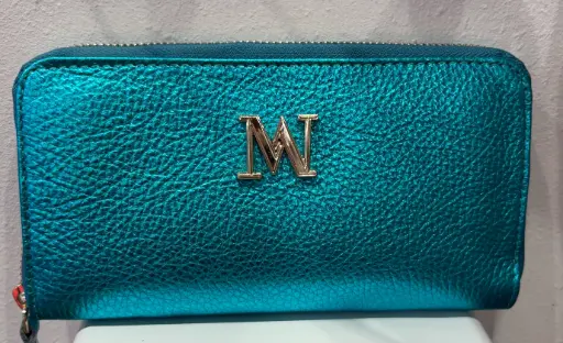 Porte feuille bleu métallisé 19/10 cm