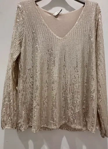 Blouse col V paillettes argentée. TU.36/40